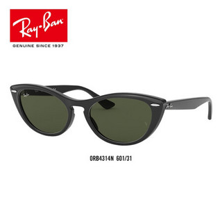 Ray-Ban 雷朋 RayBan雷朋太阳眼镜男女款时尚猫眼形潮流舒适墨镜0RB4314N 601/31黑色镜框绿色镜片  尺寸54