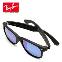 RayBan 雷朋太阳眼镜男女徒步旅行者方形复古简约彩膜RB2132F墨镜 622/17 黑色镜框蓝色反光镜片 尺寸55