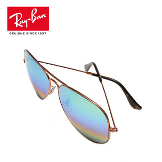 RayBan 雷朋太阳镜男女款飞行员形蛤蟆镜彩膜反光镜面TH0RB3025 9018C3 古铜色镜框绿彩虹色镜片 尺寸62