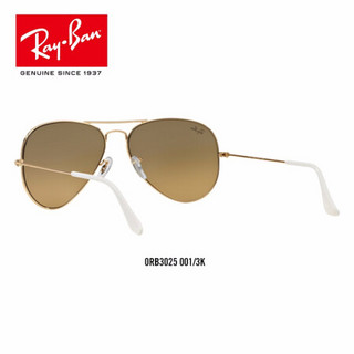 RayBan 雷朋太阳镜男女款飞行员形蛤蟆镜时尚潮流彩膜反光镜面RB3025可定制 001/3K金色镜框茶色镜片银色反光 尺寸58