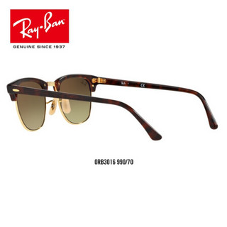 RayBan 雷朋太阳镜男女款派对达人半框复古潮流彩膜反光镜面0RB3016可定制 990/7O玳瑁色+金色镜框粉色渐变镀膜镜片 尺寸51