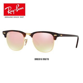 RayBan 雷朋太阳镜男女款派对达人半框复古潮流彩膜反光镜面0RB3016可定制 990/7O玳瑁色+金色镜框粉色渐变镀膜镜片 尺寸51