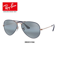 RayBan 雷朋春夏款太阳镜男款飞行员形0RB3025可定制 9156AJ哑光深蓝色底铜色镜框蓝色反光灰色镜片 尺寸58