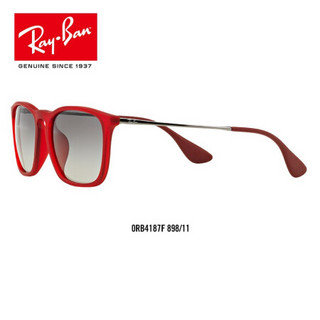 RayBan 雷朋太阳眼镜方形舒适简约潮流渐变色0RB4187F 898/11红色镜框灰色渐变镜片 尺寸54