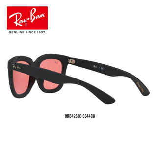 RayBan雷朋太阳镜眼男女款方形时尚彩膜反光墨镜0RB4262D 6344C8黑色框粉色反光镜片 尺寸57