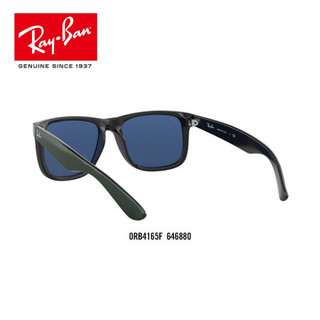 RayBan雷朋太阳镜秋季新品时尚矩形墨镜0RB4165F 646880黑底金属绿色镜框深蓝镜片 尺寸55