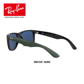 RayBan雷朋太阳镜秋季新品时尚矩形墨镜0RB4165F 646880黑底金属绿色镜框深蓝镜片 尺寸55