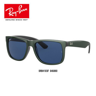 RayBan雷朋太阳镜秋季新品时尚矩形墨镜0RB4165F 646880黑底金属绿色镜框深蓝镜片 尺寸55