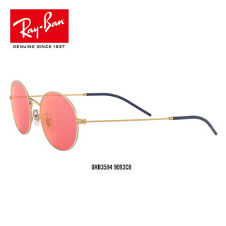 RayBan雷朋太阳镜男女款金属椭圆形框潮流炫彩墨镜0RB3594可定制 9093C8金色镜框粉红色镜片 尺寸53