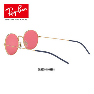 RayBan雷朋太阳镜男女款金属椭圆形框潮流炫彩墨镜0RB3594可定制 9093C8金色镜框粉红色镜片 尺寸53