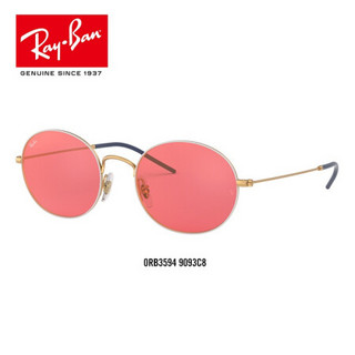 RayBan雷朋太阳镜男女款金属椭圆形框潮流炫彩墨镜0RB3594可定制 9093C8金色镜框粉红色镜片 尺寸53