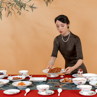 奥唯颐和园 碗碟套装家用乔迁礼物景德镇碗盘餐具 中国风百鸟朝凤（蓝）60头