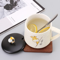 Beisesi 贝瑟斯 可爱陶瓷杯子女带盖勺马克杯创意个性潮流水杯家用牛奶早餐咖啡杯小鹿