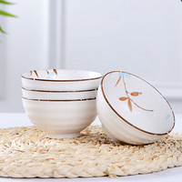 传旗 釉下彩陶瓷饭碗日式和风浮世绘饭碗4.5英寸4只装微波炉可用 风花雪月