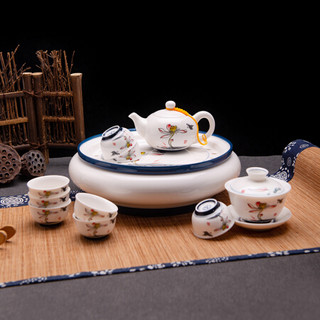 洁雅杰茶具套装中式茶具带茶海茶托11件套(1茶壶1盖碗8茶杯1茶海)家用整套茶具 莲藕