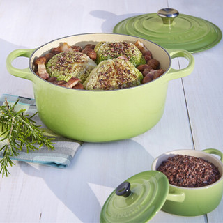 LE CREUSET 酷彩 法国酷彩Le Creuset纯铸铁圆形煲汤炖汤锅海鲜锅 24cm 棕榈绿