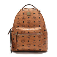 MCM 男女中性Stark Visetos系列涂层帆布双肩包干邑色LOGO图案 MMKASVE27CO001