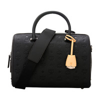 MCM 女士ESSENTIAL VISETOS系列黑色LOGO图案涂层手提单肩斜挎包波士顿包 MWB9SSE53BK001