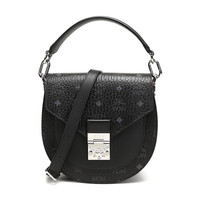 MCM 女士涂层帆布手提单肩斜挎包黑色LOGO图案小号 MWSASPA07BK001