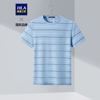 HLA海澜之家短T男2020夏季新品经典圆领棉质休闲条纹舒适短袖T恤HNTBJ2Q139A浅蓝条纹(D9)180/96A(52)