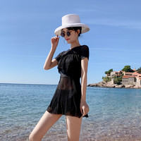 亦美珊 YI MEI SHAN 分体泳衣女遮肚显瘦保守2019新款泳装裙式温泉游泳 YMS209101 黑色 XXXL