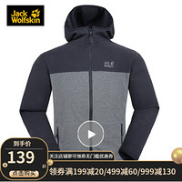 Jack Wolfskin/狼爪官方男士秋款户外防风保暖连帽开衫抓绒衣外套1704621 1704621-7372/黑条纹/欧码 S 170/92A