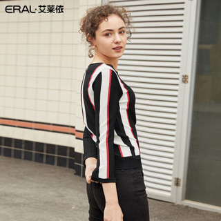 【清仓价】艾莱依2020春季新款时尚甜美长袖套头衫条纹针织衫女 黑色 165/88A/L