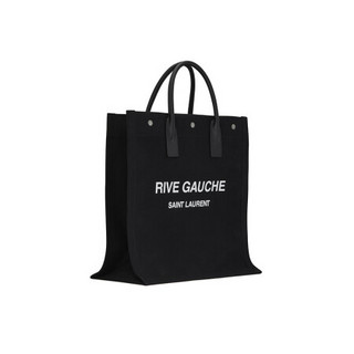 YSL圣罗兰女包手提包RIVE GAUCHE棉质竖款购物包大容量便携出游 黑色