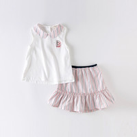 davebella戴维贝拉夏季新品女中大童衣服大童套装裙女童洋气套装 白色 140cm(建议身高130-140cm)