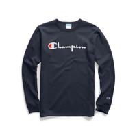 Champion男士圆领纯色Logo长袖T恤卫衣运动衫纯棉 GT47 Y07954 Navy 2XL