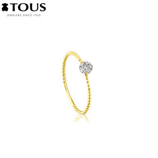 TOUS/桃丝熊 新品 银镀18k金钻石戒指女简约西班牙简约送女友礼物 金色 710405191