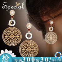 SPECIAL欧美S925银针自然贝壳镂空神秘大耳环圆形耳钉女气质耳饰耳坠无耳洞耳夹时光阵2020新 耳钉