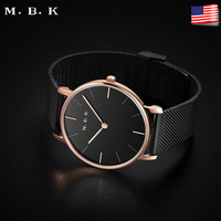 MBK【新品】美国品牌进口手表女时尚简约石英表学生表文艺小表盘防水钢带女表 玫瑰金黑面钢带