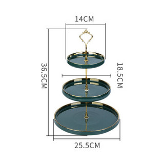 墨绿欧式三层点心盘下午茶蛋糕盘子蛋糕架创意客厅茶几零食糖果盘多层甜品台 墨绿金边三层盘