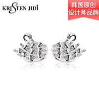 KRISTEN JUDI 天鹅耳钉女耳环925银针锆石耳坠时尚个性韩国品牌饰品送女朋友老婆生日礼物 白金色