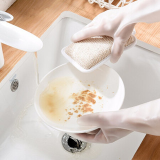 访客（FK）耐用护手型厨房洗碗手套女清洁家务洗衣服橡胶胶皮防水刷碗神器 加厚白色2双