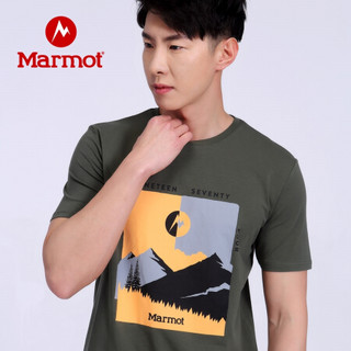 Marmot/土拨鼠20春夏运动圆领时尚弹力棉感短袖T恤男户外 43483 鳄鱼绿4764 XXL 欧码偏大