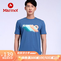 Marmot/土拨鼠20春夏运动弹力印花圆领棉感短袖T恤男户外 星空蓝1996 S 欧码偏大