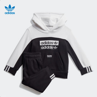 阿迪达斯官网 adidas 三叶草 HOODIE SET 婴童装运动套装FM5497 黑色/白 黑色 92