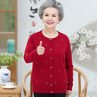 Markentsee 2019秋装新品中老年女装针织衫奶奶装长袖外套洋气80岁太太老人套装 WLPQXYY05 红色 2XL