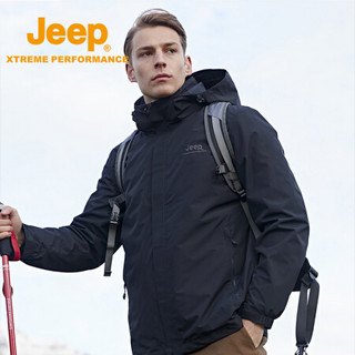 Jeep 男士冲锋衣羽绒两件套 可拆卸羽绒内胆防风防水耐磨保暖户外登山滑雪防寒三合一两件套 品牌黑 XL