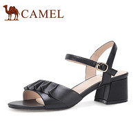 骆驼（CAMEL） 女鞋 优雅通勤羊皮小花瓣粗跟车缝线凉鞋 A020076187 黑色 39