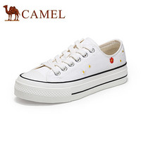 骆驼（CAMEL） 女鞋 趣味小清新刺绣小雏菊厚底帆布鞋 A03278648 白色 35