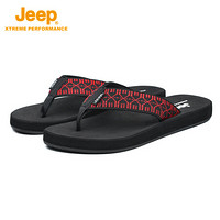 Jeep 男士凉拖鞋 夏季人字拖男士潮凉拖室外沙滩鞋子软底 外穿男凉鞋 黑红 40
