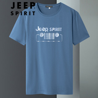 吉普 JEEP  短袖T恤男2020春夏季韩版宽松圆领男士休闲体恤印花打底衫 雾霾蓝 M