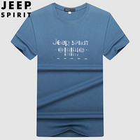 吉普 JEEP  短袖T恤男2020春夏季韩版宽松圆领男士休闲体恤印花打底衫 雾霾蓝 M