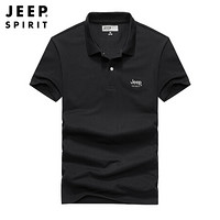 吉普(JEEP)短袖背心青年男士纯棉百搭T恤翻领POLO衫2020年春夏款F-0183 黑色 2XL