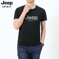 吉普JEEP T恤男短袖休闲圆领印花百搭2020春夏中青年打底小衫上衣男装 JHL279047 黑色 2XL