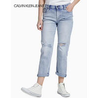 CK JEANS 2020春夏款 女装中腰猫须破洞牛仔裤CKJ061 J213459 1AA-蓝色 28/30