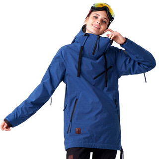 Running river奔流极限 新款防风防水韩版女式套头帽衫单板双板印花滑雪服夹克上衣N7421 绿色无印花N583 XS-34